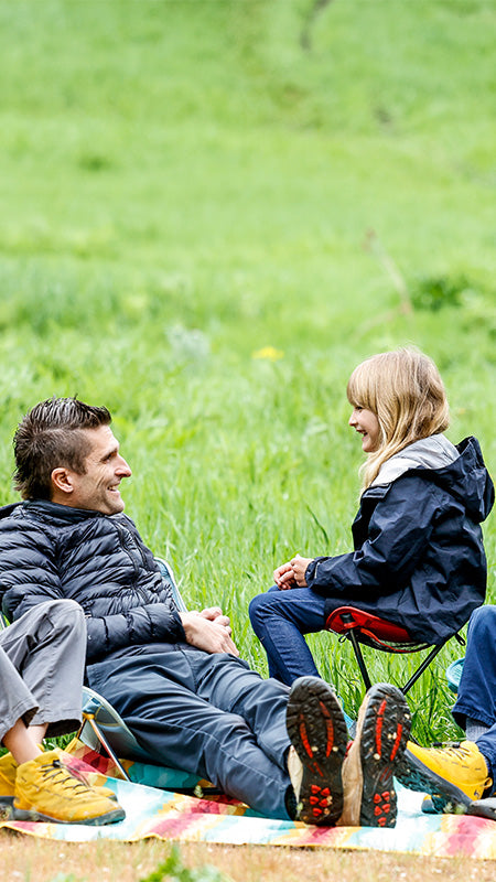 father daughter compass 360 stool and meadow mat