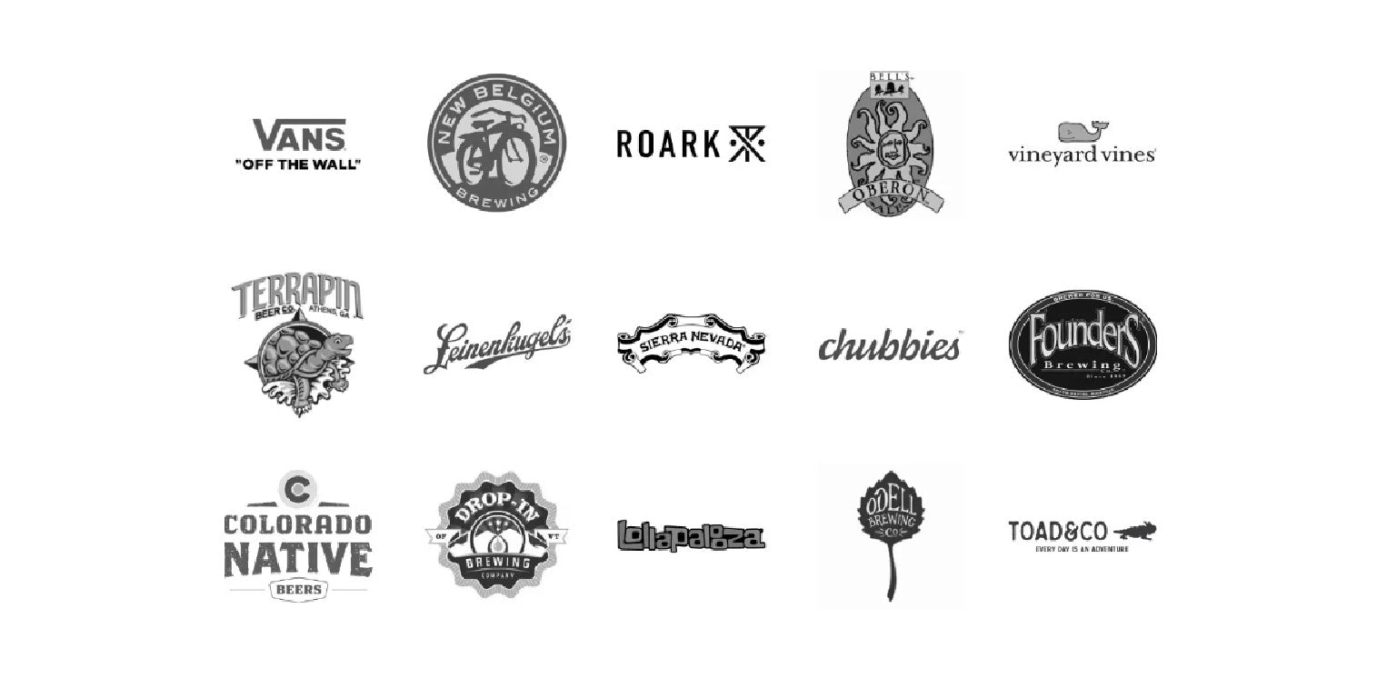 logos-vans new belgium brewing roark bells vineyard vines terrapin leinenkugels nevada chubbies founders colorado native drop-in odell lollapalooza toad&co