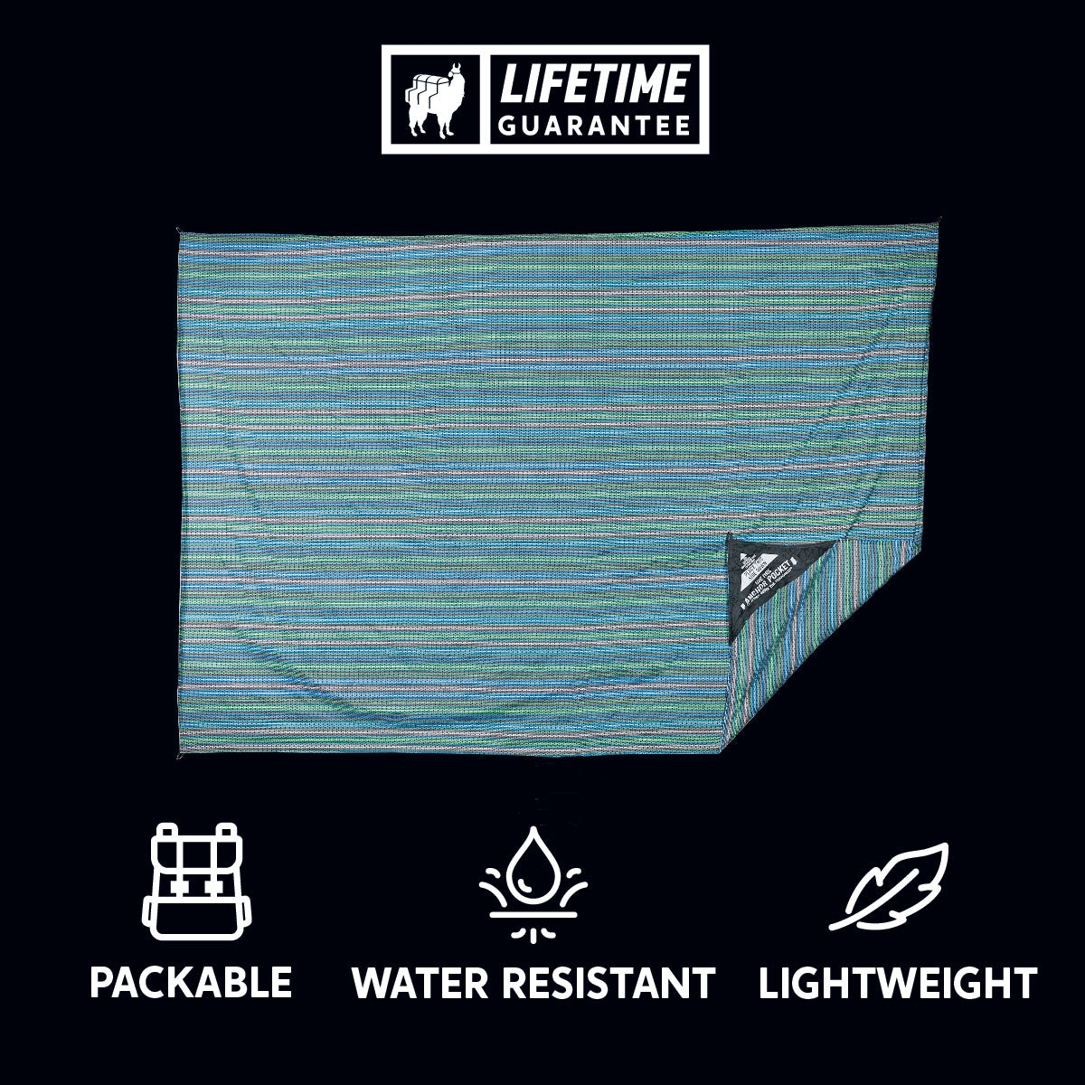 Packable, water resistant, lightweight sheet for sitting and keeping gear protected and dry. Lifetime Guarantee