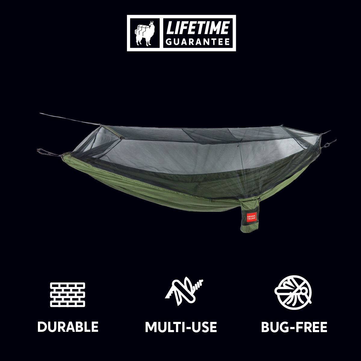 durable, multi-use, bug-free hammock with integrated mosquito net