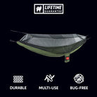 durable, multi-use, bug-free hammock with integrated mosquito net