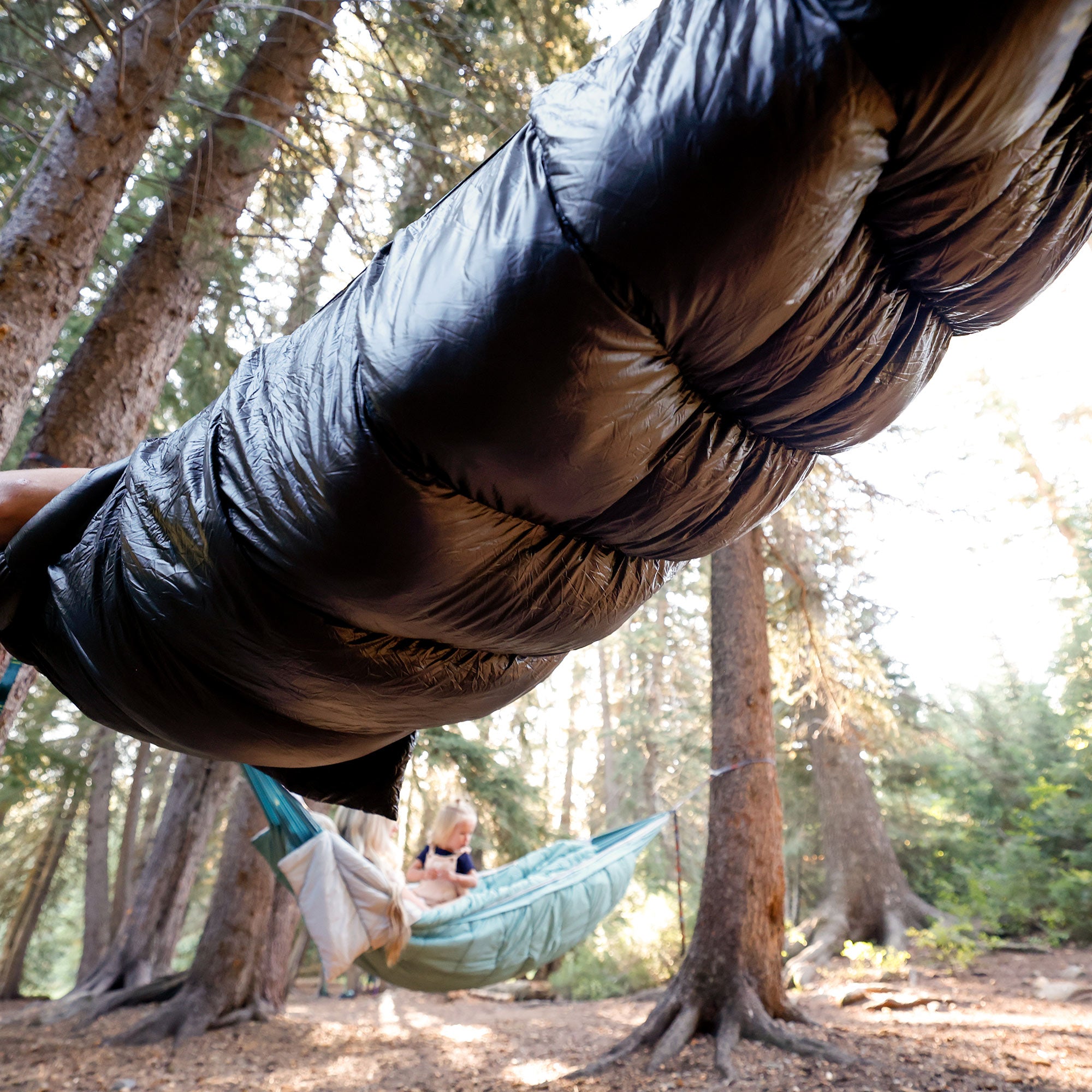 Underside of Evolution Hammock, showing the down thermal insulation baffling comfort