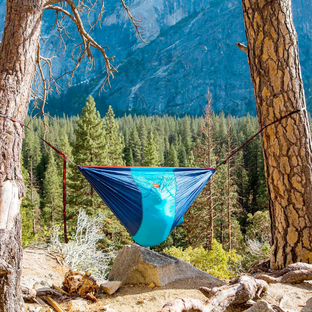 Back view of ROVR hanging chair in use in yosemite national park