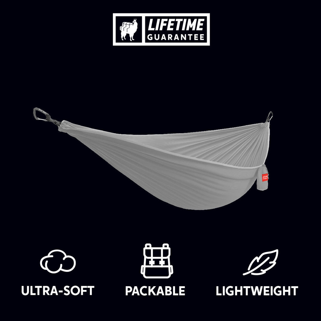 Ultralight Hammock grey, ultra-soft, packable, lightweight. lifetime guarantee