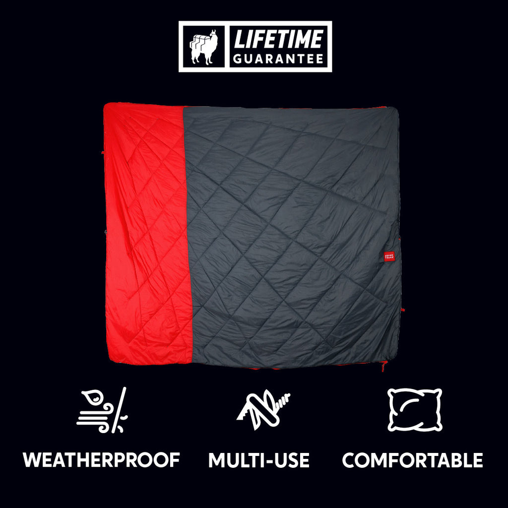 weatherproof, multi-use, comfortable cozy thermal quilt blanket sleeping bag underquilt