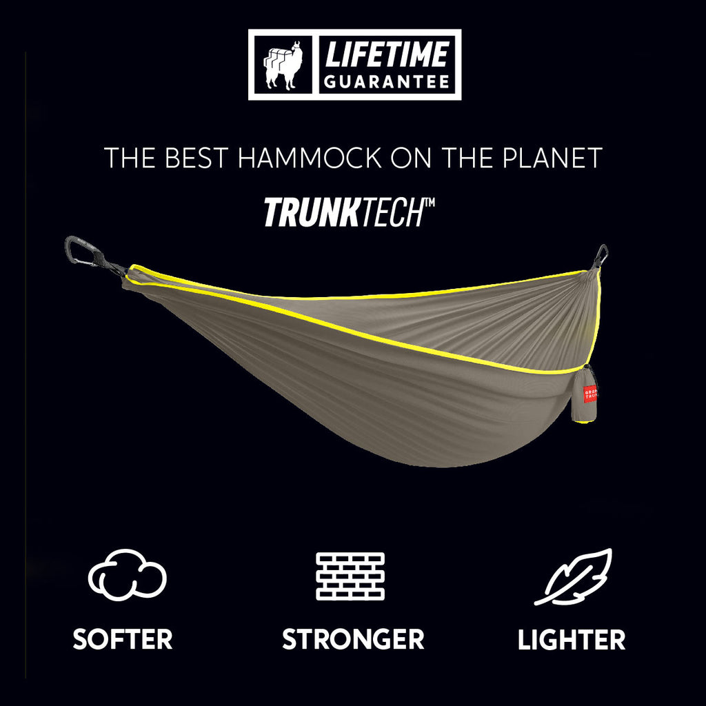 TrunkTech™ Hammock—Lighter, Softer, Stronger. The Best Hammock on the Planet. Grey and yellow
