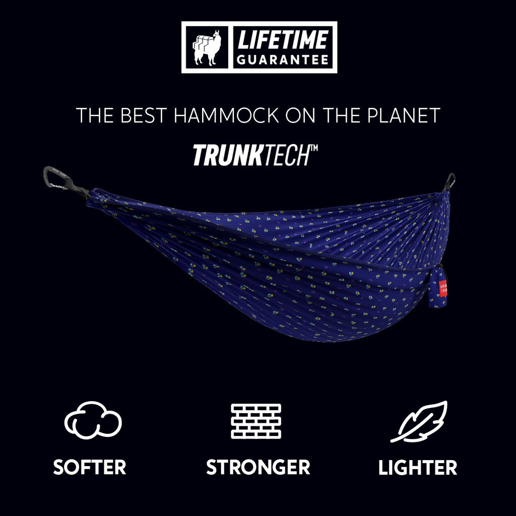 TrunkTech™ Hammock—Lighter, Softer, Stronger. The Best Hammock on the Planet. palm tree water sunrise island print
